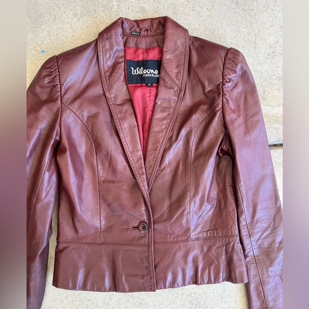 Wilson’s Burgundy Women Leather Jacket Size 6 Made in Korea - Picture 2 of 12